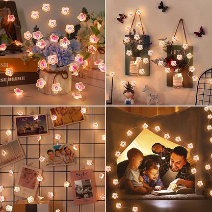 OMIKA Battery Operated String Lights Indoor, 16.5FT 50 LED Cherry Blossom Bedroom Lights, Warm White Flower Light Decorative for Room Dressing Table Dorm Party Easter Girl Mom Gift Wedding Christmas