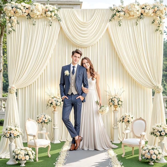 10x10ft Beige Backdrop Curtain for Wedding Parties Wrinkle Free Fabric Beige Drapes Backdrop Decoration for Baby Shower Birthday Photography Decoration 2 Panels, 5ft x 10ft
