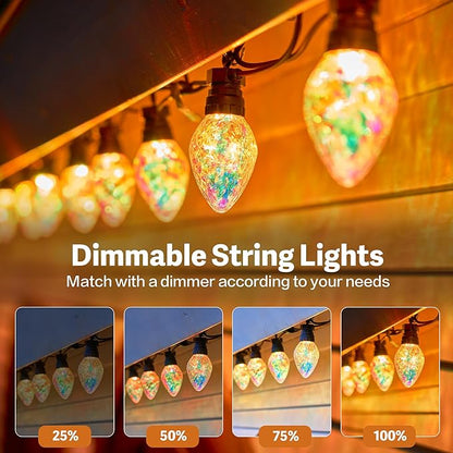 Outdoor String Lights, 66FT 27 LED Iridescent Holographic Bulbs, Waterproof Patio Lights with Remote Control, Shatterproof Connectable Lights for Backyard, Porch, Garden, and Party