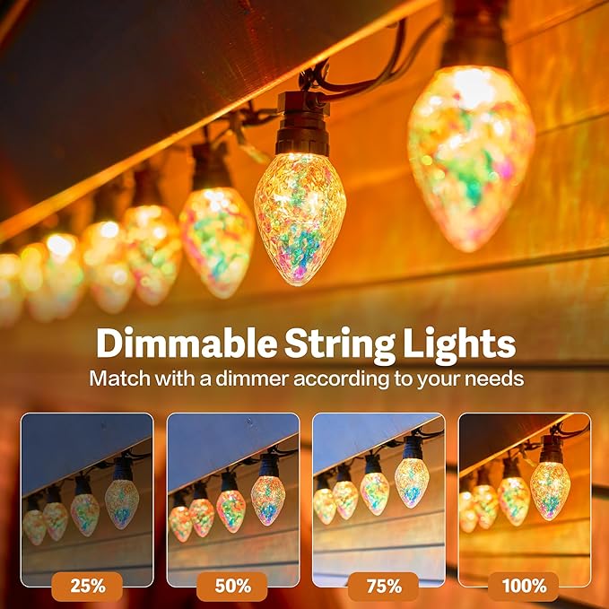 Outdoor String Lights, 50FT 20 LED Iridescent Holographic Bulbs, Waterproof Patio Lights with Remote Control, Shatterproof Connectable Lights for Backyard, Porch, Garden, and Party