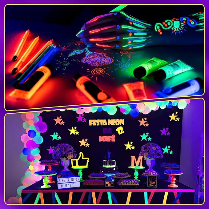 6Pack 45W Black Light, LED Blacklight Bar with 6.6ft Cord, Glow in The Dark Light Up 28x28ft, for Glow Party, Neon Decoration, Body Paint, Fluorescent Poster, Birthday, Halloween, Bedroom