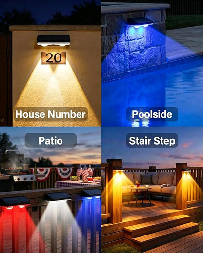 Solar Fence Lights Outdoor, Ultra-Bright 85LM Fence Lights Solar Powered, 9 RGB Color Modes, IP65 Waterproof, 12H Dusk to Dawn Glow for Pool/Deck/Patio/Wall/Backyard, 2 Pack, Matte Black