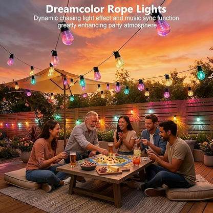 Beizelte Outdoor String Lights, 140FT RGB+IC Outside Light Dimmable Shatterproof LED Bulbs, IP67 Waterproof Chasing Effect Lighting DreamColor Patio Strip Lights for Backyard, Balcony, Outdoor Living