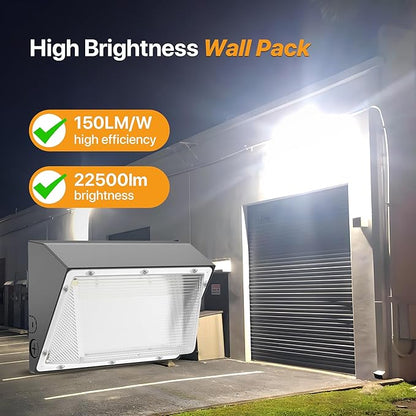 150W LED Wall Pack Light 2,2500LM with Dusk to Dawn Photocell Flood Security Light Outdoor IP65 Waterproof Wall Light 5000K Commercial Area Lighting for Garage, Warehouses AC100-277V