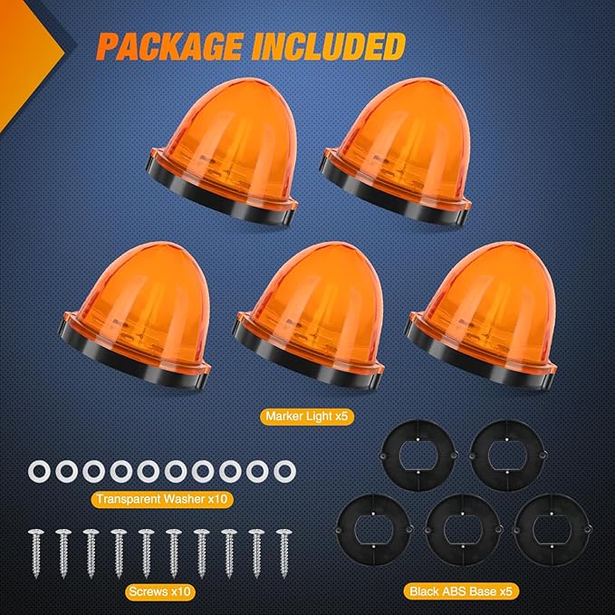 Nilight Cab Roof Marker Light 5 PCS 18 LED Amber Top Clearance Indicator Lights Waterproof Surface Mount for Heavy Duty Trucks Trailer Camper RV Tractor