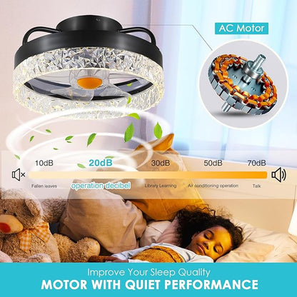 Mpayel RGB Ceiling Fans with Lights and Remote, 13'' Low Profile Ceiling Fans, LED Bladeless Modern Flush Mount Ceiling Fan Light for Bedroom, Living Room, Kitchen