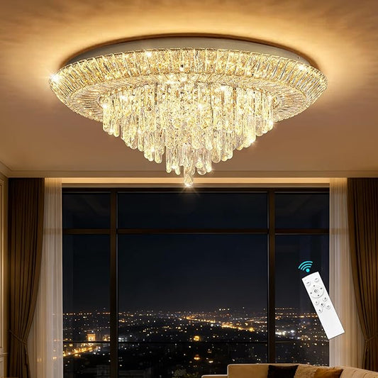 Modern Silver Crystal Chandelier LED Ceiling Light Fixture Raindrop Chandeliers Dimmable Lighting for Living Room Dining Room Entryway Bedroom
