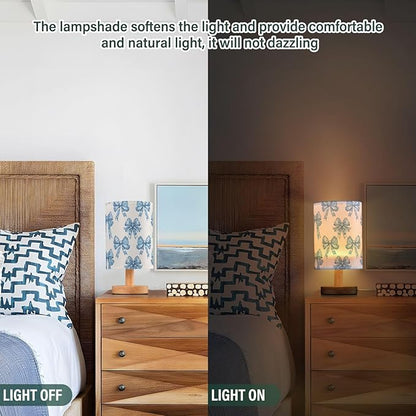 Bedside Table Lamp Blue Bows Printed Nightstand Lamp with Wood Desk Lamps for Bedroom Living Room Nursery Office Home Decor