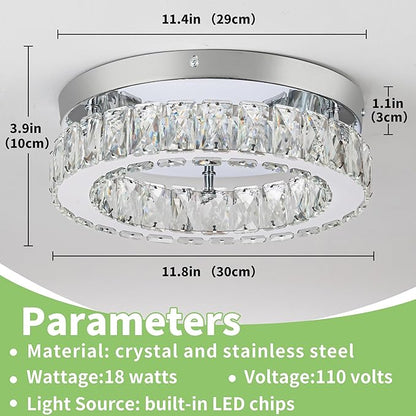 HOPGGIE 11.8“ Mini Crystal Chandelier LED Ceiling Light Flush Mount Ceiling Light Fixtures Modern Chandelier Lighting for Kitchen Closet Hallway Bedroom Foyer Laundry Room (Cool white-11.8")