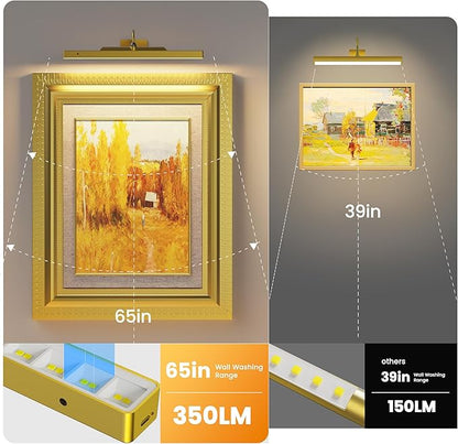 Picture Light 3Pack- 16in Picture Lights for Wall, 5000mAh Wireless Rechargeable Battery Picture Lights, Wall Light, Art Display Light for Gallery Artwork, Paintings, Portraits, Dartboards- Gold