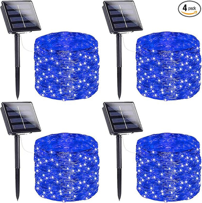 Extra-Long Solar String Lights for Outside, 4 Pack 400LED Solar Fairy Lights Outdoor Waterproof, Copper Wire with 8 Modes Solar Twinkle Lights for Tree Garden Party Patio Xmas Wedding Decor (Blue)