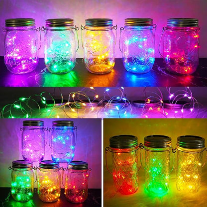 Solar Light for Mason Jars 20 LED Outdoor Fairy String Light Lids with Hangers for Jar Lantern Waterproof Rust Resist for Patio Lawn Garden Decor No Jars 10 Pack (Red, Blue, Green, Purple,Yellow)