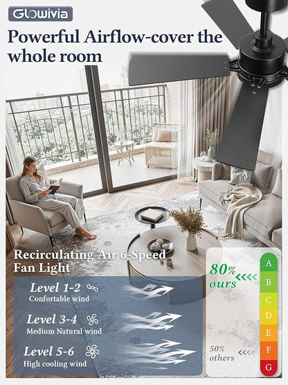 42 Inch Ceiling Fan with Lights and Remote, Smart APP Control, Dimmable with All-Setting Memory, Quiet DC Motor Reversible Blades, Damp Rated Modern Ceiling Fan for Bedroom Patio Living Room