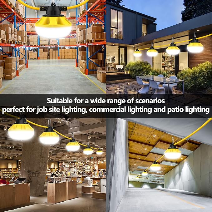 50FT Construction String Lights LED Industrial Grade Best for Construction Sites, Renovation, Walkways,Patio，Mine cave, Outdoor, and Other Outdoor Lighting Solutions Use,Free for Climbing Hook