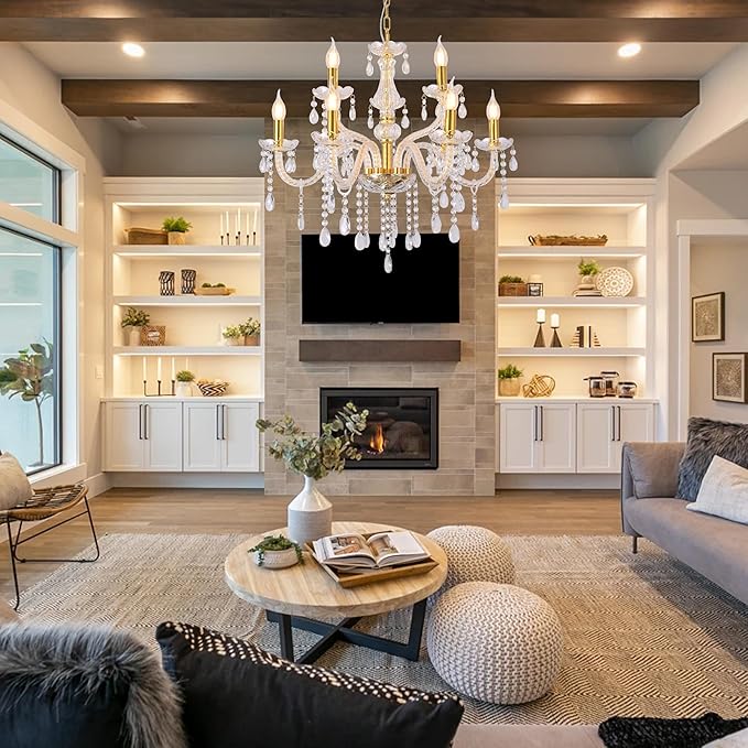 YYSHCHEN Luxury 26.4" Gold Crystal Chandeliers,9-Lights Glass Chandelier for Dining Room,Living Room,Bedroom.