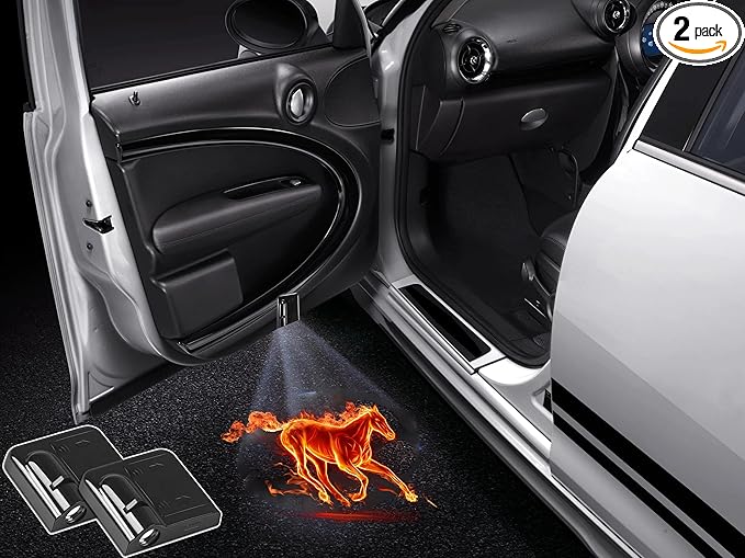NewL 2 Pcs Led Car Door Welcome Light Fire Horse Logo Symbol Projector Lights Ghost Shadow Light