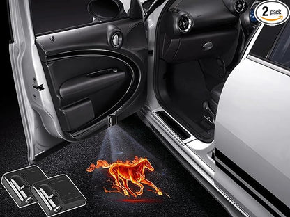 NewL 2 Pcs Led Car Door Welcome Light Fire Horse Logo Symbol Projector Lights Ghost Shadow Light