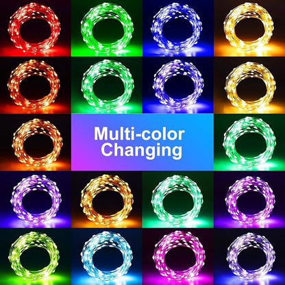 2 Pack Fairy Lights Battery Operated, 66Ft 200 LED RGB Color Changing & 2700K Warm White Twinkle Lights with 150 Scence Modes Silver Wire Mini Light for Bedroom Garden Wedding Decor