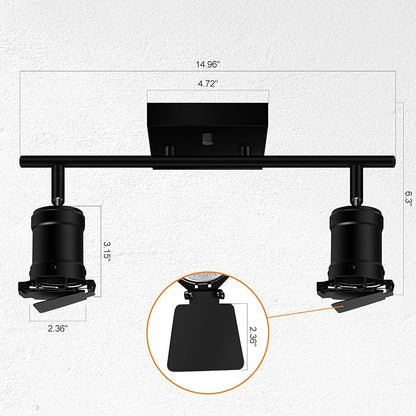 2 Light Track Lighting Fixtures Ceiling, Black Track Lighting with Upgrade Lamp Heads, 2 Way Track Lights Ceiling, Vintage Industrial Track Light for Kitchen/Bar/Boy's Room,GU10 Bulb Not Included