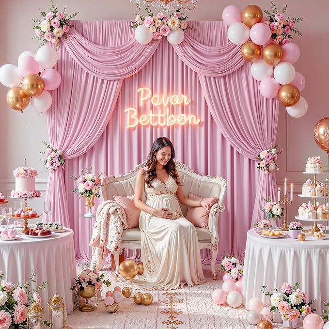 10 ft x 8 ft Wrinkle Free Pink Backdrop Curtain Panels for Parties, Polyester Thick Photography Backdrop Drapes for Baby Shower Bridal Shower Wedding Party Home Decoration Supplies