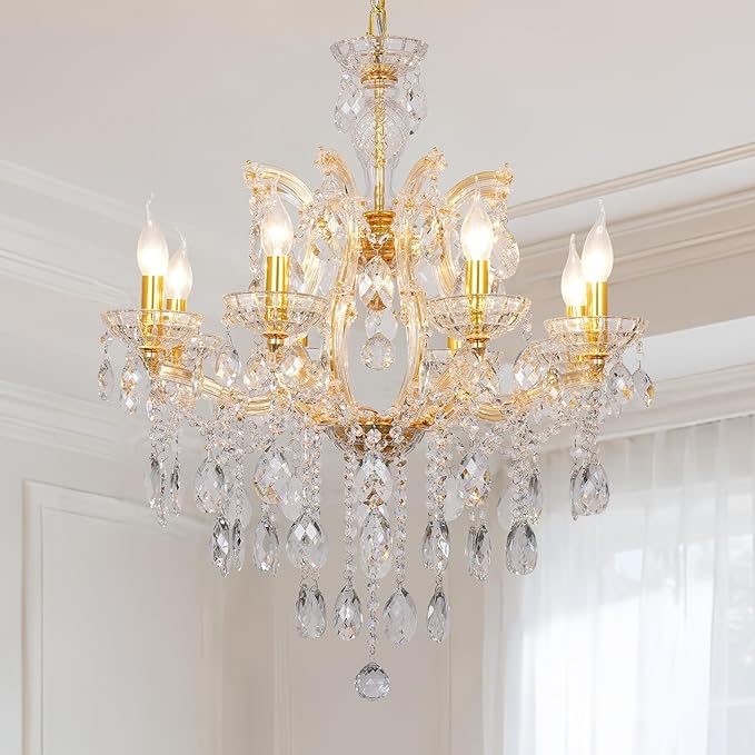 Modern Gold Chandelier Maria Theresa Crystal Chandelier 8 Lights Luxury Top K9 Crystal Chandelier Lighting Fixture for Dining Room, Bedroom, Living Room, Kitchen Island, Foyer