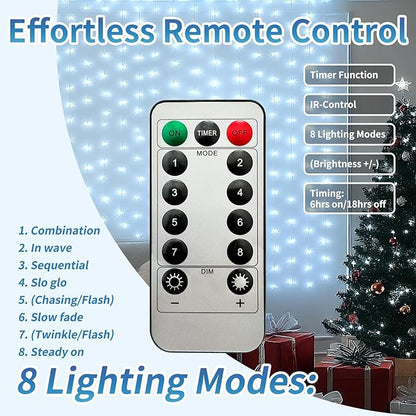Fairy Curtain Lights, 300 LED Upgraded Tangle-Free Hanging Lights with Remote, USB Plug in String Lights for Bedroom Wall Window Wedding Party Xmas Home Décor - 9.8 x 9.8 Ft, Cool White