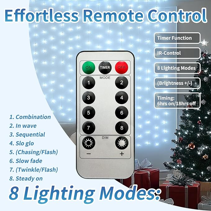 Fairy Curtain Lights, 200 LED Upgraded Tangle-Free Hanging Lights with Remote, USB Plug in String Lights for Bedroom Wall Window Wedding Party Xmas Home Décor - 6.6 x 6.6 Ft, Cool White