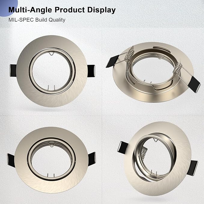 6 Pack Spotlight Frame, 3 inch Recessed Ceiling Light Trim Compatible with MR16 GU10 GU5.3 Bulbs, Adjustable Holder for Cabinet Kitchen, Brushed Nickel