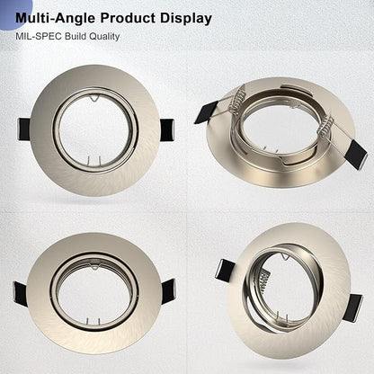 6 Pack Spotlight Frame, 3 inch Recessed Ceiling Light Trim Compatible with MR16 GU10 GU5.3 Bulbs, Adjustable Holder for Cabinet Kitchen, Brushed Nickel