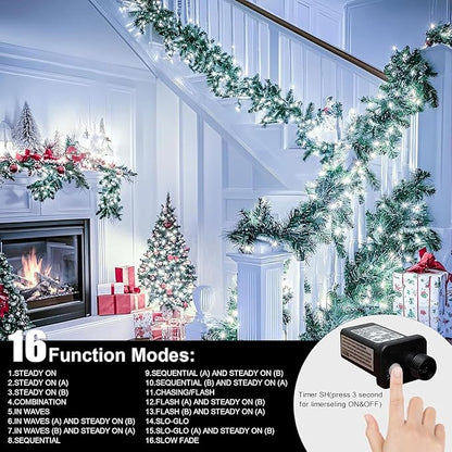 LAMPHOME 66ft Christmas Decorative Mini Lights,200 LED Transparent Wire Fairy Starry String Lights Plug in, 16 Lighting Modes, for Indoor Outdoor Xmas Tree Wedding Party Decoration (White)