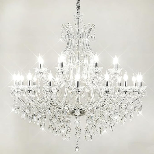 Large Crystal Chandeliers 25-Lights for High Ceiling Living Room, D48 inch Transparent Crystal Chandelier Light Fixtures Lighting for Foyer Staircase,Lobby (Eatra Large 25 Lights)