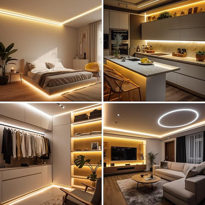AXMOTUT 32.8ft COB LED Strip Light Warm White, High Bright LED Strips with 320LEDs, RF Remote and UL Power Supply, 3000K Dimmable LED Lights for Bedroom,Kitchen, DIY Home Decoration, 2 Rolls of 16.4ft