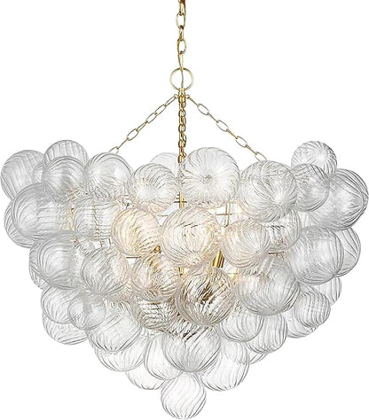 Longree Nordic Bubble Ball Swirled Glass Chandelier, Dia 36 inch Gild Gold and Clear Blown Glass Large Pendant Light Fixture for Bedroom Study Restaurant Entry Room