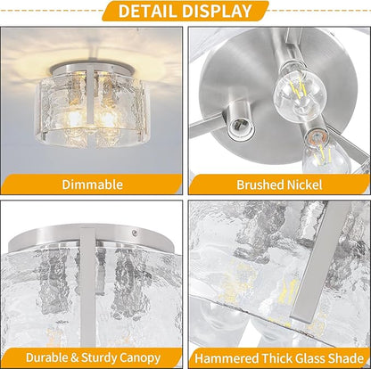 15'' Modern Brushed Nickel Semi Flush Mount Ceiling Light, Hallway Light Fixtures, 3-Light Glass Ceiling Lights for Entryway Kitchen Dining Room Foyer Bedroom Laundry Room Bathroom Lighting Fixtures