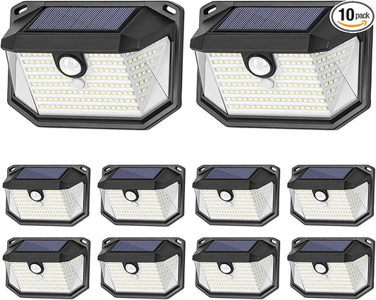 Solar Outdoor Lights, 10-Pack Super Bright 178 LEDs Motion Sensor Wall Light with 270° Wide Angle & 3 Modes, Waterproof Solar Powered Security Light for Patio Garden Garage Front Door