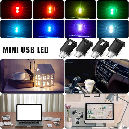 Frienda 4 Pieces Mini USB LED Light, Car LED Interior Lighting 5v Smart USB Atmosphere Light, Laptop Keyboard Office Decoration Night Lamp, Adjustable Brightness, 8 Colors (Type C)