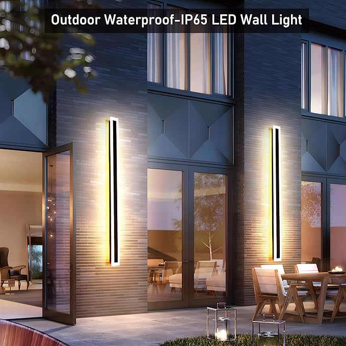2Pack 39inch Long Outdoor Modern LED Wall Light,30W Waterproof IP65 Warm White 110V led Wall Mount Lighting Fixture Rectangular Black Wall Lights Elegant Frosted White Acrylic Anti Rust