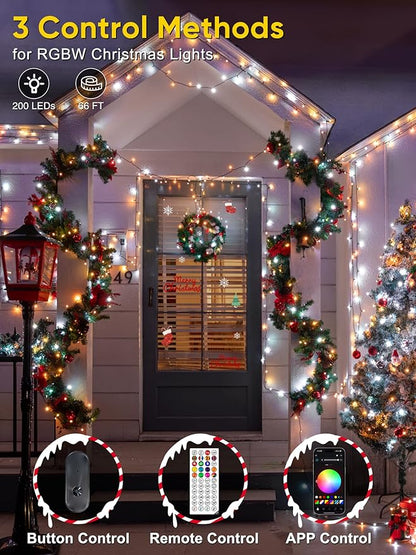 Guhope Smart Color Changing Christmas Lights, 66FT 200 LED RGB Christmas String Lights with App & Remote Control, Waterproof Christmas Tree Lights for Outdoor Indoor Party Decor