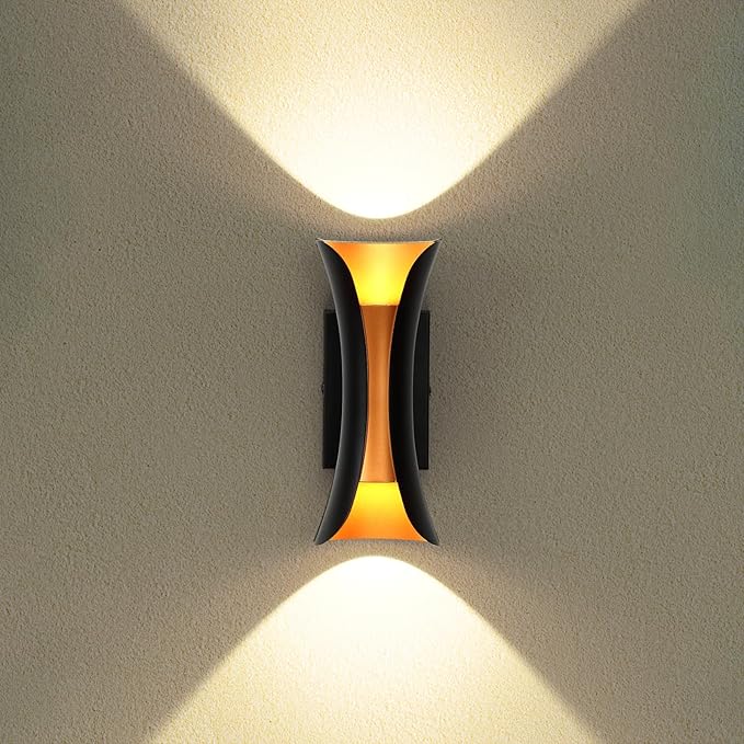 ziidoo Wall Sconce Modern Indoor Outdoor Lights,11.8 inch IP65 Black and Gold LED Patio Porch Front Door Light Fixture House Decor Wall Light for Porch Up and Down Stairs Hallway Living Room Bedroom