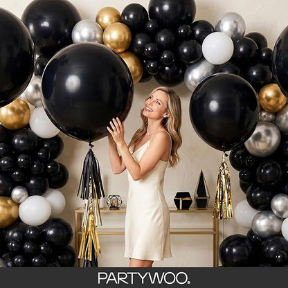 PartyWoo Black Balloons 145 pcs Different Sizes of 18 12 10 5 Inch Black Balloons Arch Kit Garland for Baby Shower Birthday Graduation Casino Gaming Anniversary Race Car Party Decorations Black-Y18