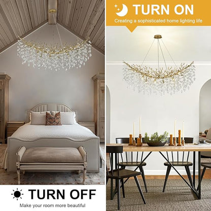 Chandeliers for Dining Room Over Table, 47" Modern Crystal Gold Tree Branche Chandelier, Large Chandelier Crystals for Living Room,High Ceiling,Foyer,Entryway,Kitchen Island,Staircase