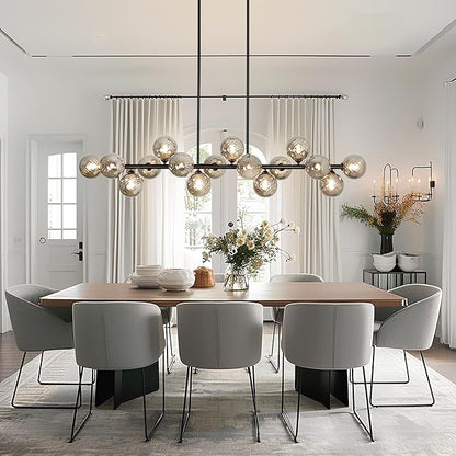 55" Linear Chandeliers for Dining Room Light Fixture 16 Lights Large Sputnik Chandelier Modern Chandelier Smoke Grey Swirled Globe Farmhouse Chandelier Island Lights for Kitchen