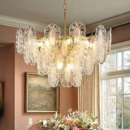 Gold Crystal Chandelier,24-inch Glass Kitchen Island Lights,10 Lights Dining Room Hanging Pendant Light Fixture for Living Room, Bedroom,Foyer, Bathroom,Entryway, Brass Finish, D23.62 xH19.68
