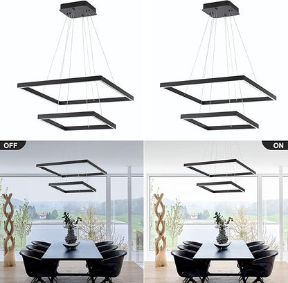 Modern Square LED Chandelier Lighting, Square LED Pendant Ceiling Light Fixture, Dimmable Contemporary Chandelier for Living Dining Room, Bedroom