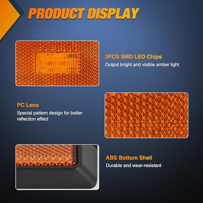 Nilight Side Marker Light 4PCS Square 3LED Red Amber Front Rear Clearance Indicator Lights Reflective Lens Surface Mounted Waterproof for 12V Truck Trailer RV Boat