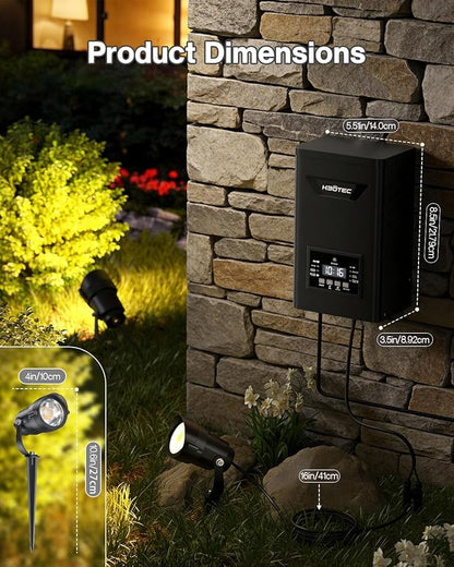 HIBOITEC 24 Packs Low Voltage Landscape Lights Kit with 400W Transformer, Dusk to Dawn & Timer, 12W 2900K Waterproof LED Outdoor Spotlights for Yard Garden Tree House Uplighting, Wire Sold Separately
