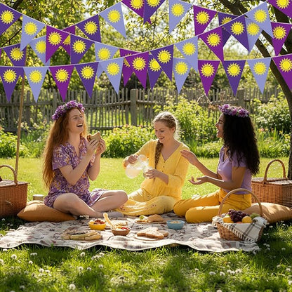 HESTYA 5 Pcs 49 ft Purple Sun Pennant Banner Purple Sun Hanging Bunting Banner Cartoon Themed Triangle Flag Bunting Garland for Birthday Wedding Party Decoration Lavender Photo Props Supplies