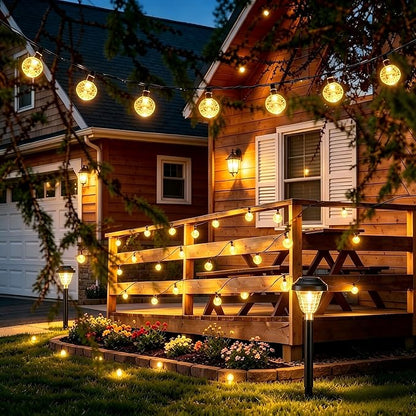 Joomer Solar Powered String Lights,39FT 60 LED Outdoor Solar String Lights Crystal Ball Lights 8 Modes Globe Lights for Garden, Gazebo, Porch, Lawn, Patio, Tree Decor (Warm White)