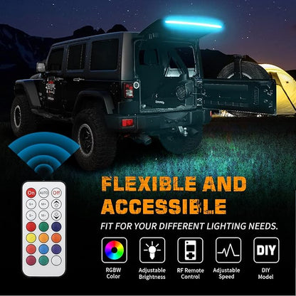 XRIDONSEN 40 Inch RGBW Rear Window Lift Gate Dome Light Strip Back Glass Tailgate Hatch Trunk Cargo Camping Light RF Wireless Remote Compatible with Jeep Wrangler JL JK YJ TJ JKU JLU 2/4-Door SUV
