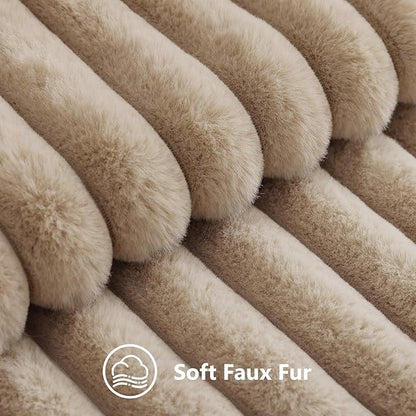 decorUhome Cozy Faux Fur Throw Pillow Covers 18x18 Set of 2 Decorative Soft Plush Striped Modern Farmhouse Boho Couch Pillow Cases with Velvet Back for Sofa Bed Living Room, Khaki Brown